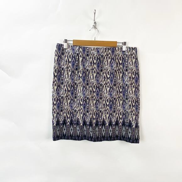 2/$30 J. Jill Medium Petite Womens Purple Blue Ikat Print Stretch Pencil Skirt - Picture 1 of 9
